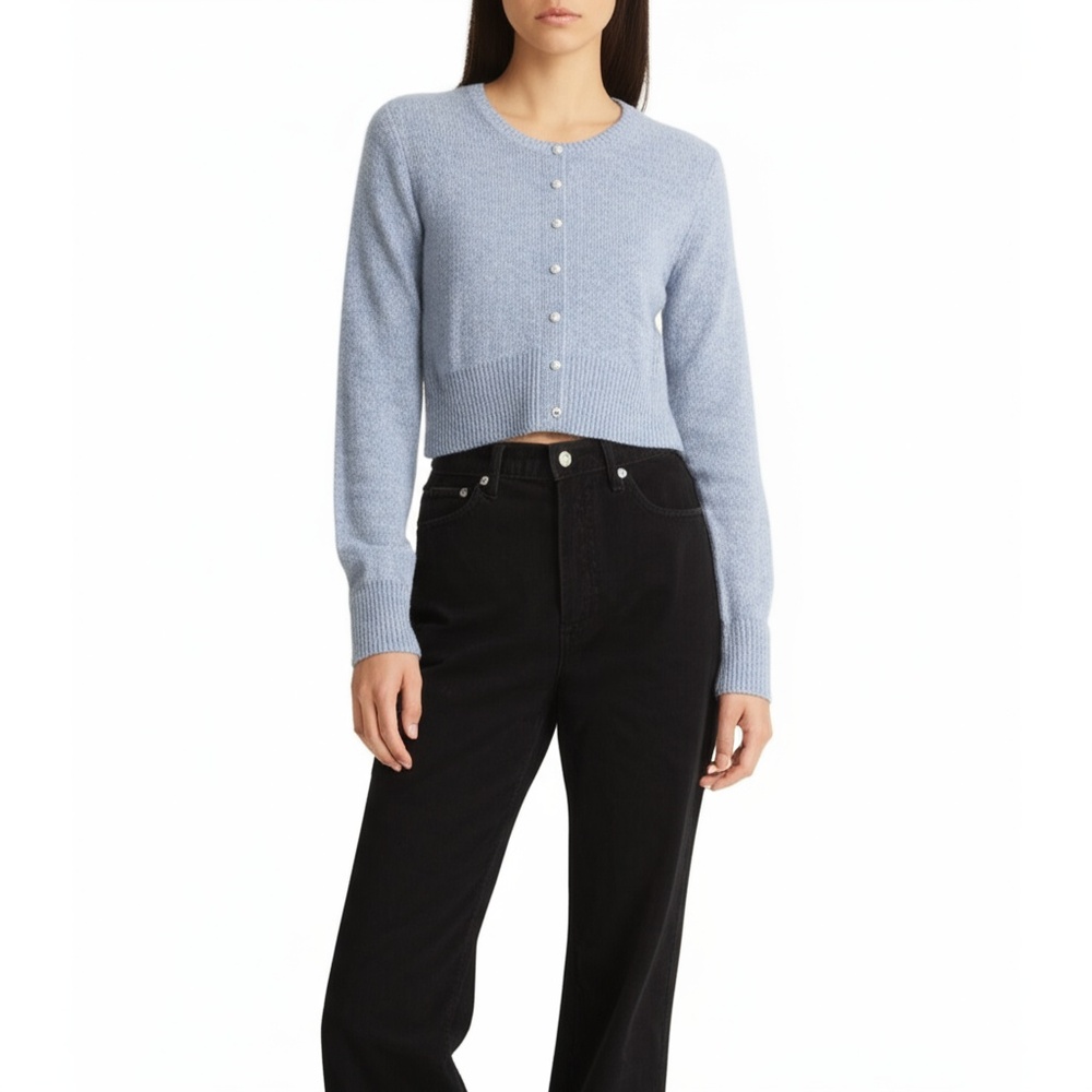 Abercrombie & Fitch Soft AF Blue Knit Crew Long Sleeve Cardigan Sweater Size XS